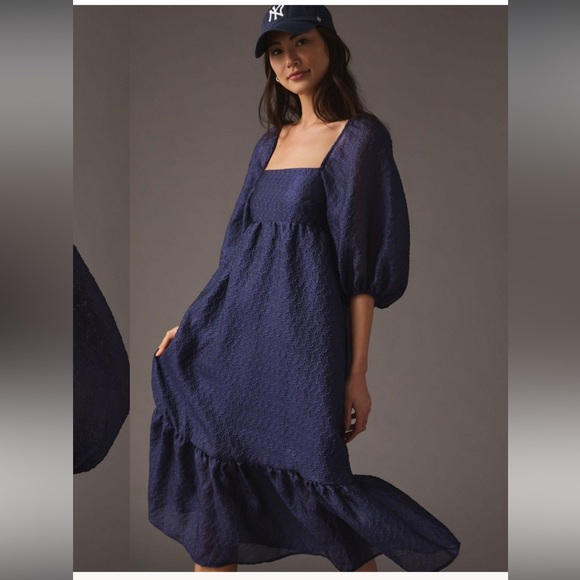 Puff-Sleeve Dress navy iridescent fall party formal boho
Anthropologie $160 - Picture 2 of 9